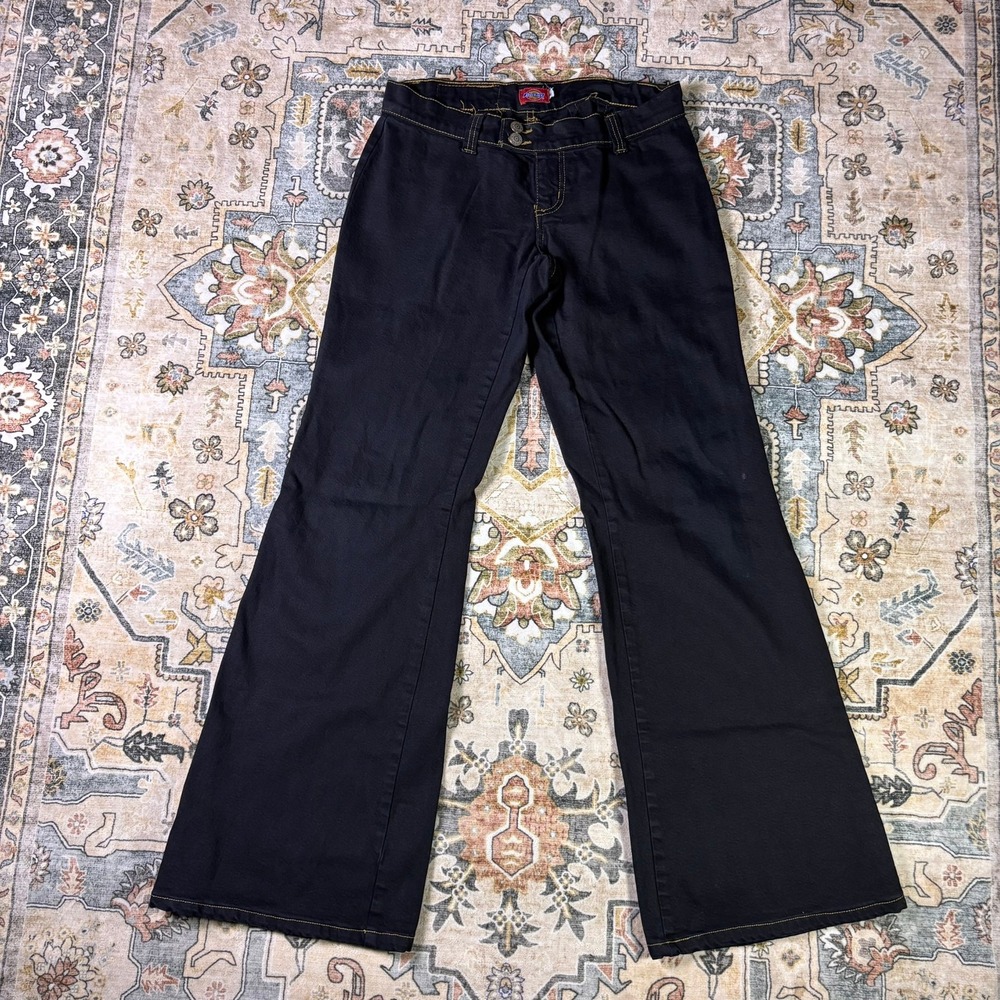Y2K Dickies Super Flare Leg Pant Navy Blue Double Button Low Rise Workwear 2000s